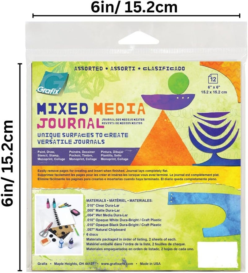 Grafix Mixed Media Journal Assorted Films 6"x6", Pack of 12 Sheets - Image 2